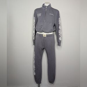 Darc Sport Wolves Club Grey White Embroidered Crop Top Sweatshirt Pants Set S/M